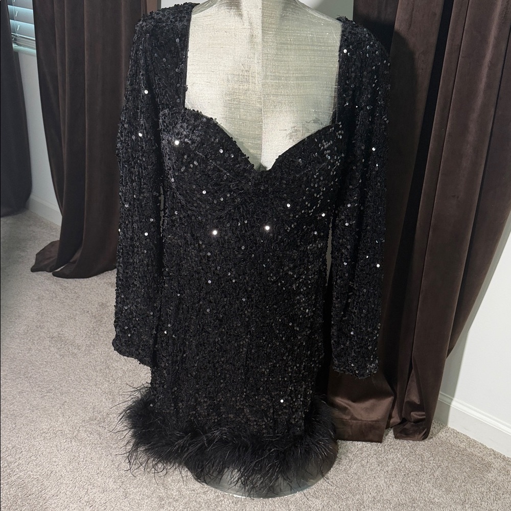 Fashion Nova Black Sequin Midi Dress